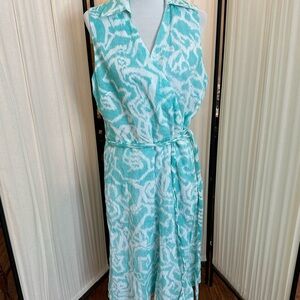 Pendleton White and Green Wrap Sundress Sleeveless Midi